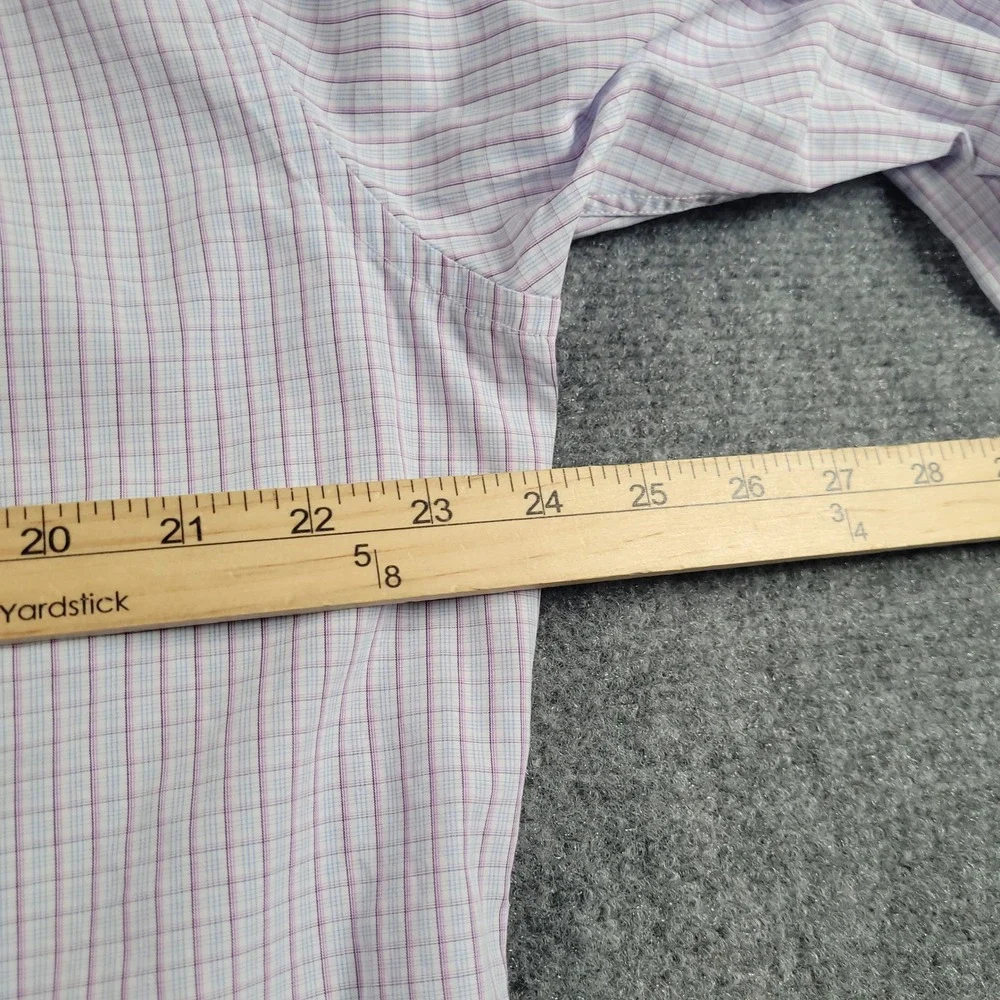 David Donahue Dress Shirt Men 17 34/35 Purple Blue Check Trim Fit Cotton